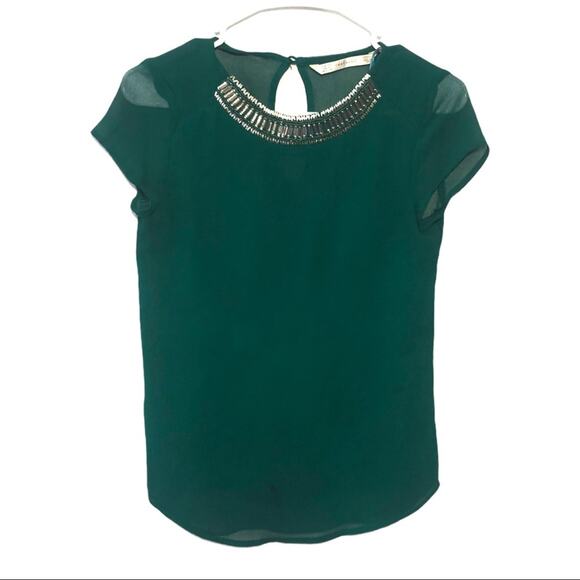 Zara trafulac Women’s Sheer Jeweled Green Blouse - Picture 6 of 6